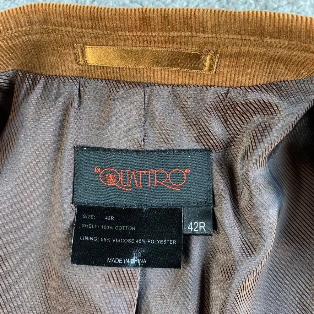 Di Quattro Blazer Mens 42 R‎ Brown Corduroy Sport Coat Jacket 2 Button Casual